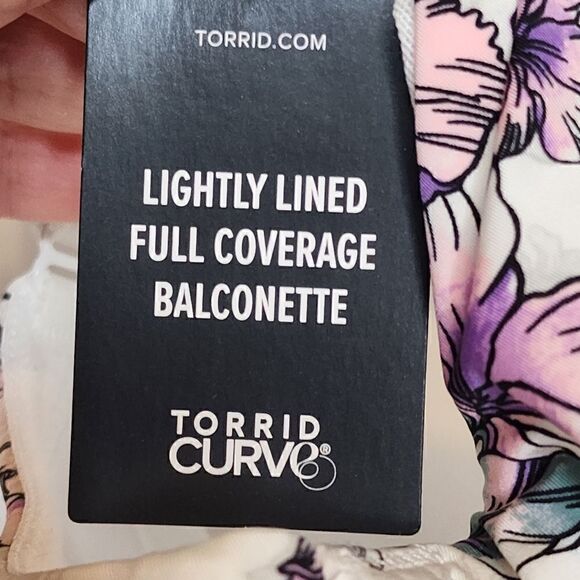 50D Torrid Balconette Bra Back Smoothing Full Coverage Purple Floral Wired Lined - Picture 3 of 8